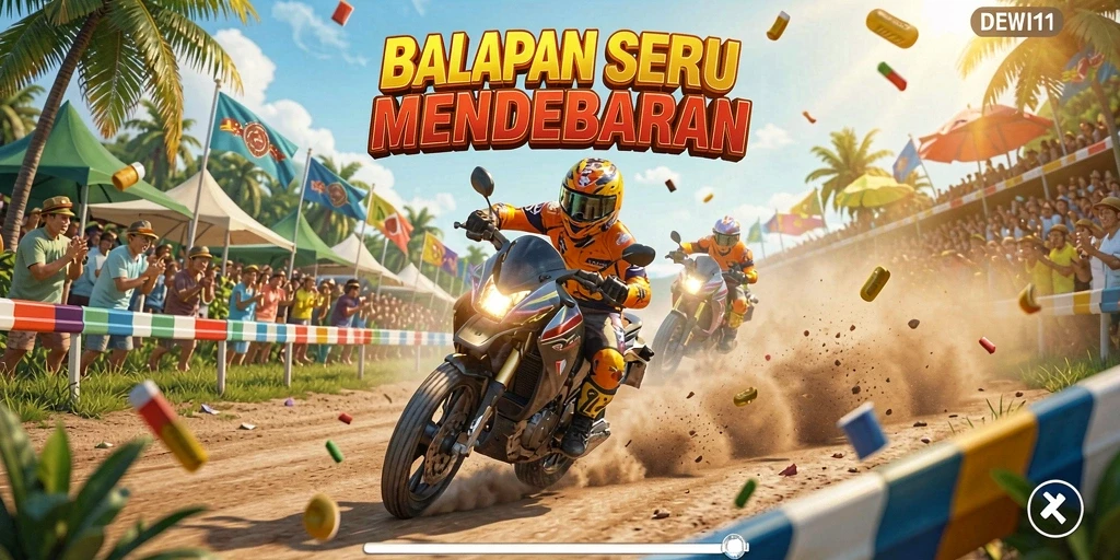 Screenshot gameplay DEWI11 menampilkan aksi balapan yang mendebarkan.