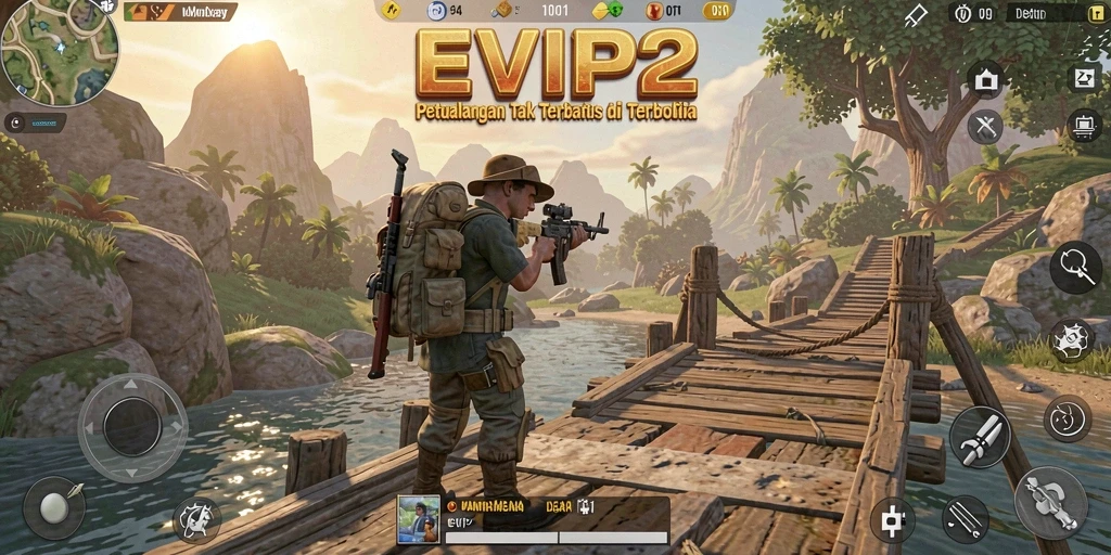 Screenshot gameplay EVIP2 yang menunjukkan eksplorasi dunia terbuka.