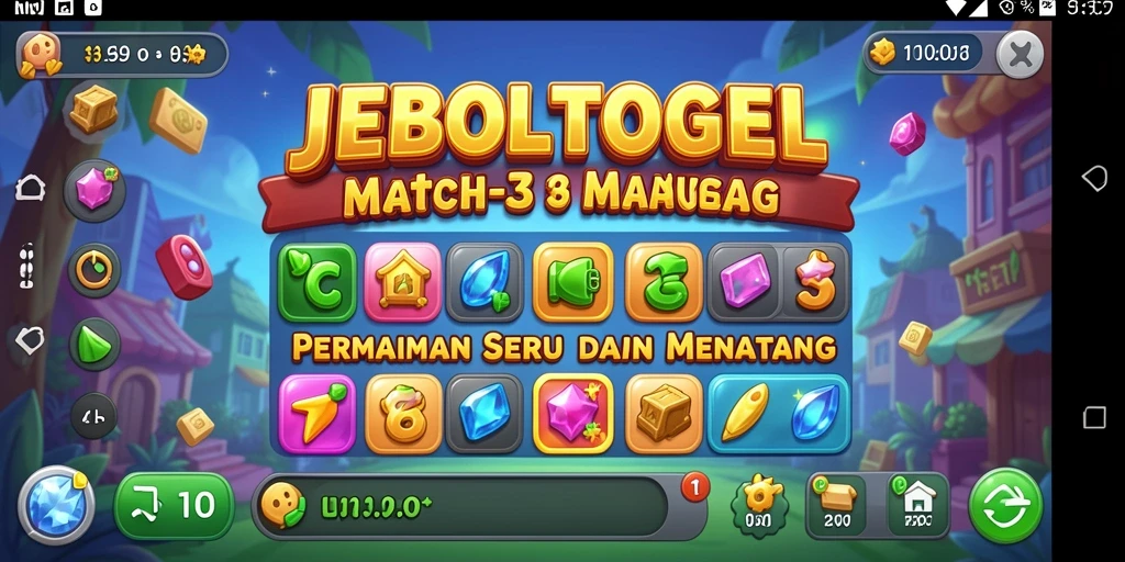 Tampilan gameplay JEBOLTOGEL dengan kombinasi warna cerah dan tantangan seru.