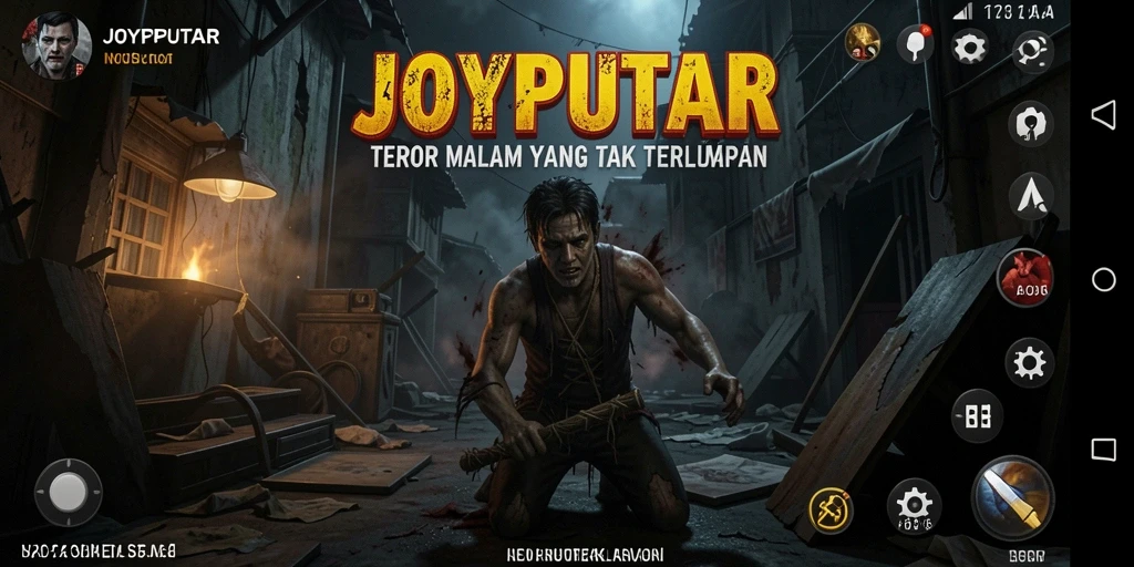 Screenshot gameplay JOYPUTAR menampilkan suasana horor yang mencekam.