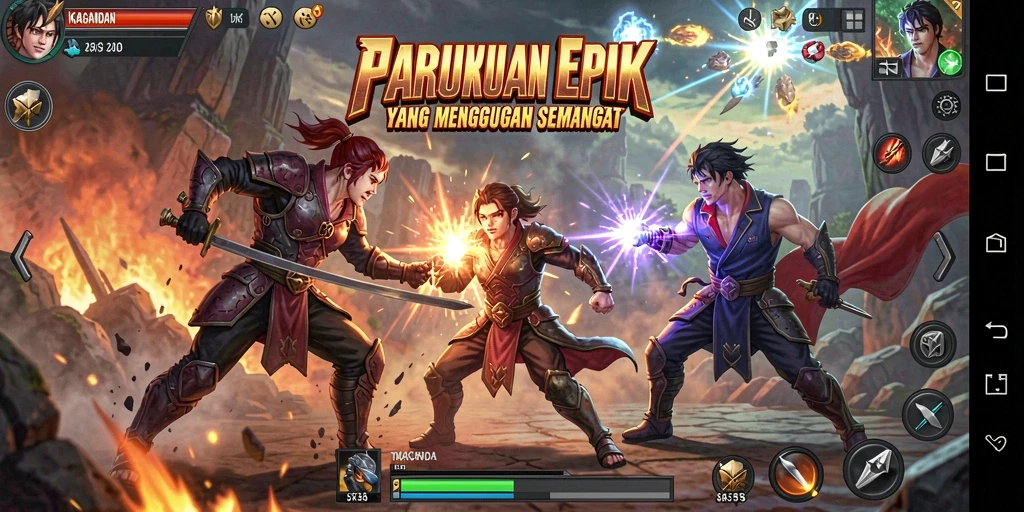 Tampilan menarik dari gameplay pertarungan di KAGANDAN.