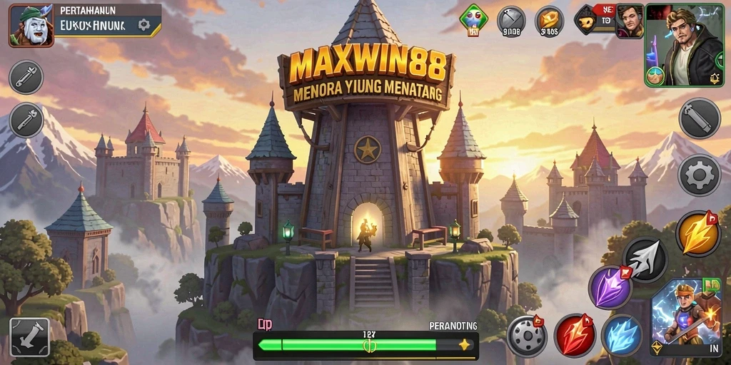 Tampilan gameplay menarik dari MAXWIN88 saat melawan musuh di menara.