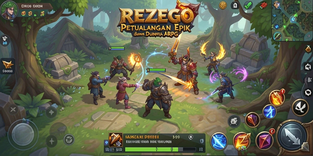 Tangkapan layar dari gameplay menarik di REZEGO yang menunjukkan aksi pertempuran.