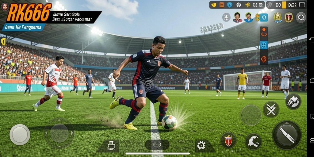Screenshot gameplay RR666 dengan aksi seru di lapangan sepak bola.
