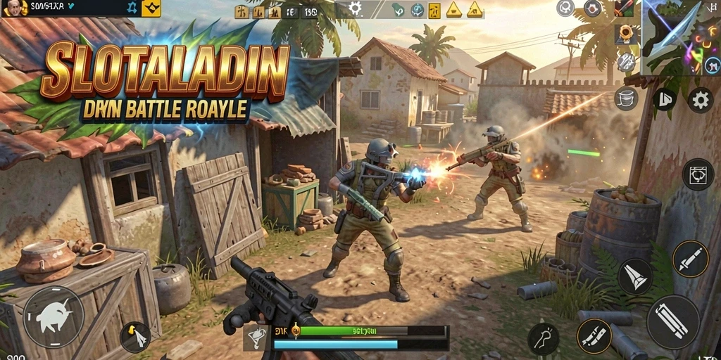 Tampilan seru gameplay SLOTALADIN dalam pertarungan Battle Royale.